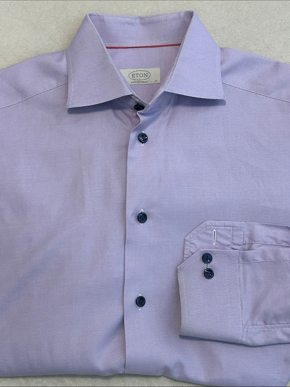 Eton Contemporary Fit Dress Shirt Mens 15/38 Purple Lavender Stripe Cotton